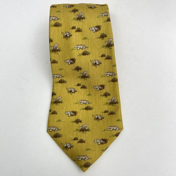 Hermes Other - Hermes Paris Tie Mens Yellow Silk Mole Animal Novelty Pattern Luxury Necktie